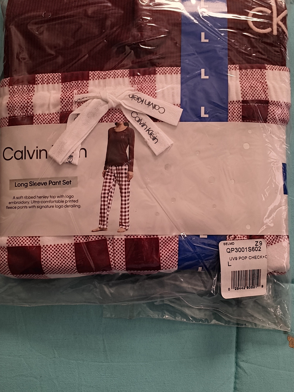 Calvin Klein Long Sleeve Ladies Pajama Set - Burgundy Plaid